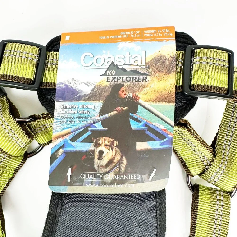 Coastal Pet K9 Explorer Reflective Adjustable Dog Harness Green M 25-50lb NEW